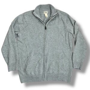 LL Bean Men's Full Zip Sweater Jacket Size LT Gray Ribbed  Mock Neck 90s Cotton
